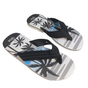 [9] Men’s Palm Tree Tropical Flip-Flops White Black Grey and Blue NWOT